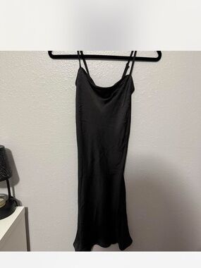 Princess Polly Black Satin Cowl Midi Slip Dress